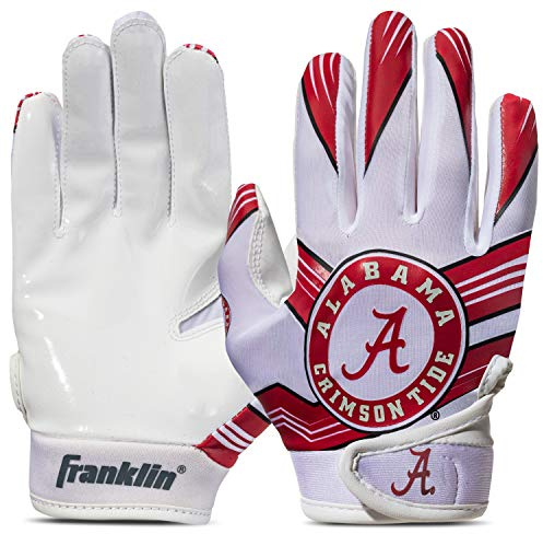 Franklin Sports Alabama Crimson Youth College Football Receiver Gloves - Receiver Gloves for Kids - NCAA Team Logos and Silicone Palm - Youth S/XS Pair