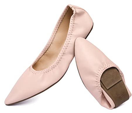 Women's Ballet Flat Slip On Pointed Toe Flats Shoes Classic Ballet Flat Shoes Casual Dress Shoes Foldable Portable Travel Ballet Flat Walking Shoes, Pink, 6 UK