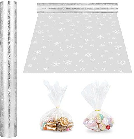 Bäcker & Lecker Cellophan Wrap Rolle Schneeflock Cellophanfolie Geschenkfolie Transparent 40cm x 30m für Weihnachten Hochzeit Geburtstag Kunsthandwerk Blumen Geschenkkörbe