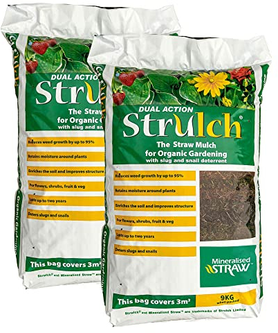 YouGarden 2 x 9kg Bags Strulch Mineralised Straw Mulch, Garden Mulch Organic Slug Repellent for Gardens, Mulch for Gardens, 100 Litres, Strulch Organic Garden Mulch