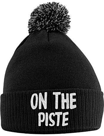 On The Piste Skidåkning Bobble mössa, roliga tillbehör födelsedagspresenter för Apres skidåkning varm vinter stickad mössa hatt med fuskpäls pom pom för kvinnor flickor män pojkar, Svart, en storlek