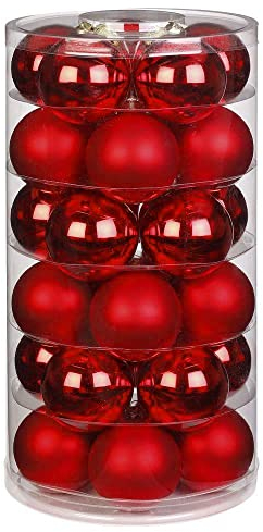INGE-Glas Magic Weihnachtskugeln | Schöne Christbaumkugeln aus Glas | 30 Kugeln in Dose | Christbaumschmuck Weihnachtsbaumschmuck Weihnachtsbaumkugeln (Merry Red | klassisches rot), 6cm