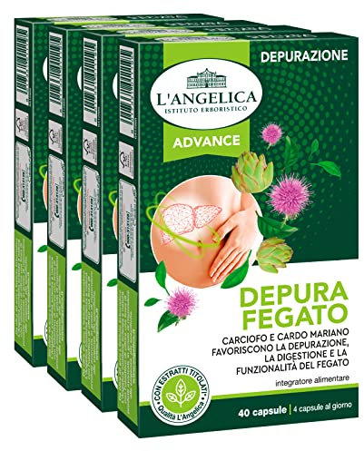 4x L'Angelica Depura Fegato Integratore Alimentare per la Depurazione e la Digestione Senza Glutine - 160 Capsule