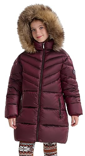 SOLOCOTE Abrigo de invierno acolchado para niñas con capucha de piel sintética, forrado de sherpa, parka resistente al agua y de gran peso rojo 12 años