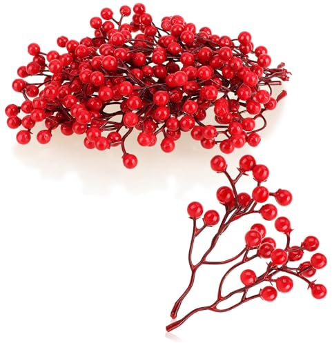 com-four® 25x rami decorativi - rametti decorativi con bacche - rami decorativi come decorazioni da tavola - accessori artigianali per lavori fai da te (25 pezzi - frutti rossi 2)