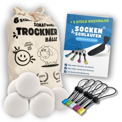 Bolas de secado de lana de oveja, ropa suave de la secadora sin perfume ni paños de secado, ideal también para chaquetas de plumón, juego de 6 unidades en bolsa
