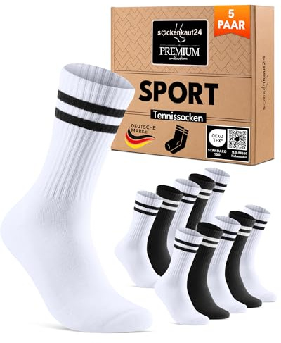 sockenkauf24 Calcetines Deportivos Hombre Mujer Tenis Performance Crew Socks Acolchados Transpirables Estilo Retro 17900 (Negro + Blanco 43-46)