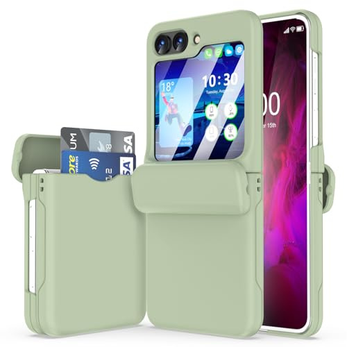 WATACHE Coque pour Samsung Galaxy Z Flip 7 FE/Flip 6/Flip5 avec charnière de protection antichoc avec porte-cartes de crédit, carte d'identité, pour Galaxy Z Flip 7FE/Z Flip 6/Z Flip 5 5G (vert olive)