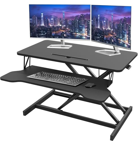 HomeRevel- Standing 80cm Desk Converter - Ergonomic Sit-Stand Desk Riser, Height Adjustable Desk Workstation for Monitors, Laptop Stand with Keyboard Tray, Home Office Desk Converter