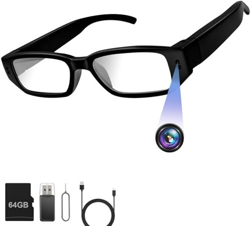 UYIKOO Cámara Espía Oculta 64GB, Gafas con Camara 1080p HD, Mini Gafas Espia Portátil Cámara de Grabación para Reuniones, Viajes, Deportes