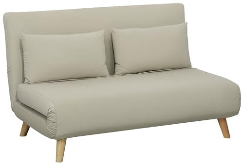 HOMCOM 3 in 1 Schlafsofa 130 x 78 cm Sofa mit Bettfunktion, Klappbar Couch mit Lendenkissen, Samtoptik, Verstellbarer Rückenlehne für Wohnzimmer, Schlafzimmer, Beige
