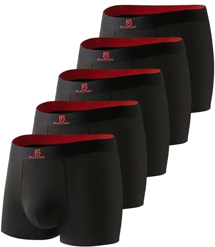 GLESTORE Boxer Hommes Caleçon Shorty sous Vetement Calecon Pantalons Homme Modal Boxer 5 Noir et Rouge M