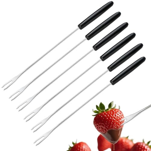 6 Pcs Stainless Steel Fondue Forks Long Heat Resistant Handle Roast Meat Chocolate Dessert Cheese Marshmallows