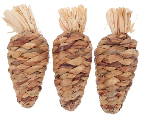 DECOMELODY 3 Stück Kaninchenspielzeug Karotte Aus Gewebtem Wassergras Kauspielzeug Für Hamster Meerschweinchen Stressabbau Und Zahnpflege