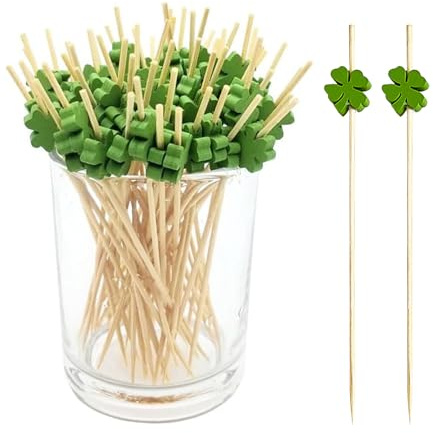 ZMZaoan Lote de 100 Brochetas Portafortuna en Forma de Trébol para Cóctel - Longitud 12 cm - Decoración para Cóctel de San Patricio - para Fiestas, Eventos y Celebraciones