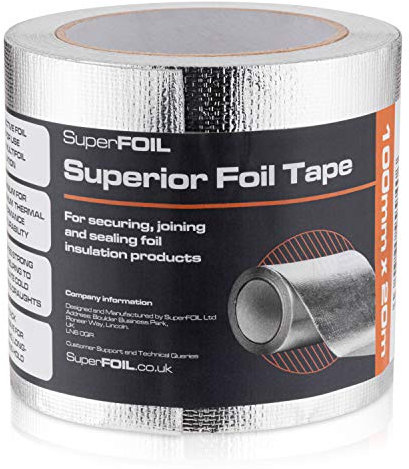 SuperFOIL Superior Foil Tape - Reinforced Reflective Peel and Stick Foil Tape (100mm x 20m)