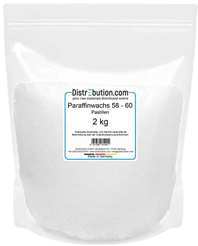 Paraffinwachs Pastillen 2kg Schmelzpunkt 58-60 °C Kerzenwachs zum gießen von Kerzen in Ph. Eur. Qualität - Made in Germany