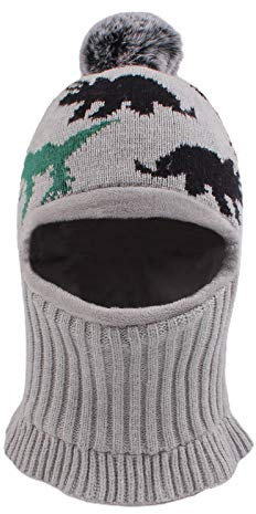 XIAOHAWANG - Cappello a Forma di Dinosauro per Neonato, con Pompon, per Bambino, Bambina, Bambina, con Orecchie da Neve, Collo più Caldo da 1 a 10 Anni Gris Dinosaure 3-10 Anni