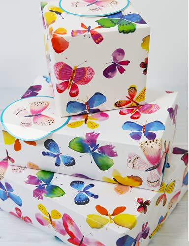 Wrapping Paper 12366AButterflies Gift Wrap Pack with 2 Sheets & 2 Tags, Plastic Free & Fully Recyclable, Multicoloured