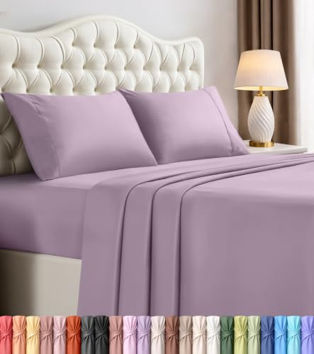 Utopia sängkläder king size-lakan set – 4-delat sängkläder – borstad mikrofiber – krympnings- och blekningsbeständig – enkel skötsel (kung, lavendel)