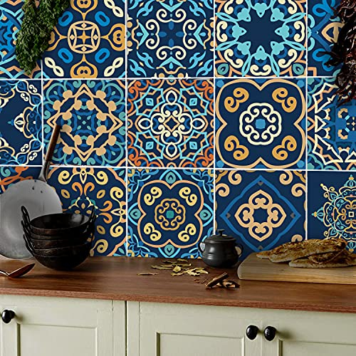 TOARTI 24pcs 15cm(6) Mandala Vinyl Wall Tile Stickers for Kitchen, Bathroom & Table, Self-Adhesive Transfers, Mosaic Mexican Spanish Decals