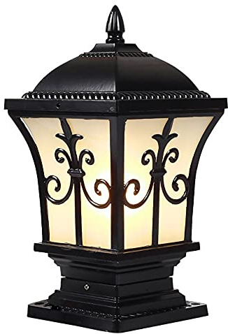 Mengjay Trade Retro Lámpara de Sobremuro para Exteriores,Impermeable Luces de Pedestal Camino Paisaje Luces Poste Aluminio Farola de Exterior E27 Lámpara de Jardín metal Patio Paredes Porche cuadrado