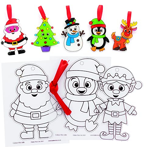 Baker Ross FE991 Weihnachtsdekorationen aus Schrumpffolie - 10er Pack, Bastelset für Kinder zum Ausmalen und Aufhängen, Weihnachtsbastelset für Kinder