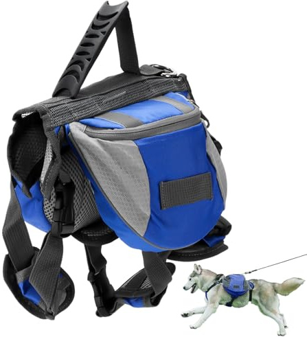 Sac De Selle pour Chien, Sac À Dos De Randonnée pour Chien en Nylon Sacoche de Harnais Chien Réglable avec Poches Réfléchissantes Sac de Voyage pour Chiens De Petite Et Moyenne Taille (M)