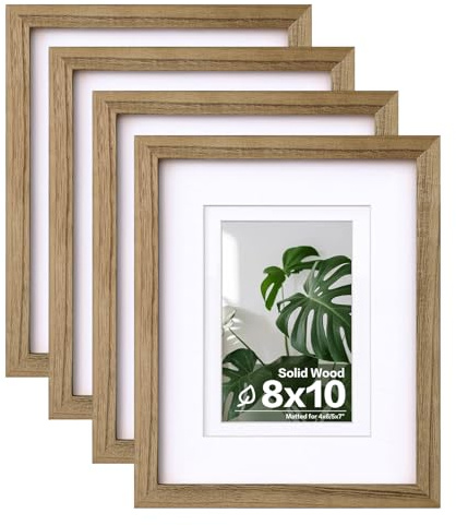 Egofine 8x10 Picture Frames with Plexiglass, Display Pictures 4x6/5x7 with Mat or 8x10 Without Mat Set of 4 for Tabletop and Wall Mounting, Carbonized Brown