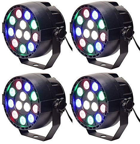 Btuty Luce da Palcoscenico a LED Lampada RGBW PAR Lights 12pcs LED 12W Sound-attivato Auto DMX512 Disco Light per DJ Party Wedding Club Pub KTV, Confezione da 4 luci