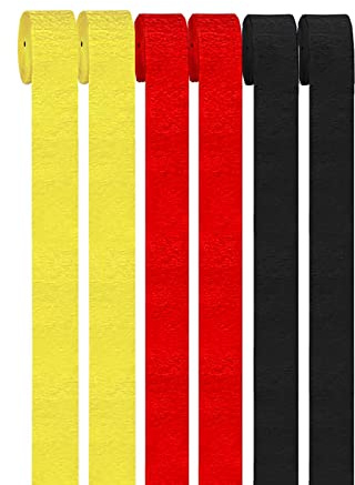 Black Red and Yellow Crepe Paper Streamers 1.8 Inch 6 Rolls Party Decorations,a roll of 82ft Per Volume for Birthday Party Decoration
