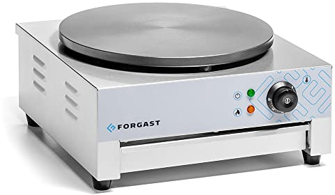 Forgast Crepiera Elettrica, Macchina per Crepes Professionale, Acciaio Inossidabile, Piastra in Ghisa, Rivestimento Antiaderente, Termostato Regolabile, Cassetto Estraibile per le Crepes