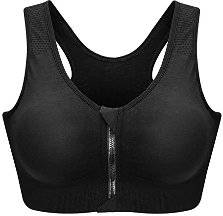 ZOEREA Sujetador Cierre Delantero Deportivo para Mujer Gimnasio Ropa con Almohadillas Extraíbles para Correr Sin Costuras Yoga Fitness Negro 3XL