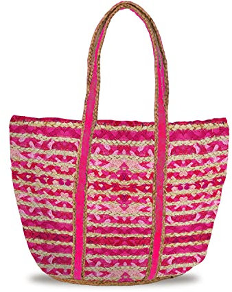 Banzaii Bolsa de verano para mujer, bolso bandolera colorido, bolso de hombro bohemio de paja para el mar, tejido a mano Míkonos Fucsia