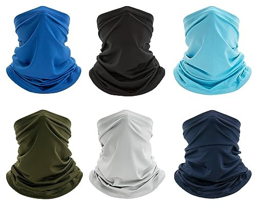 Finvizo Multifunktionstuch Schlauchschal Halstuch: 6 Stück Elastisch Loop Schal Bandana Winddicht Mundschutz Sturmhaube Gesichtsmaske für Herren Damen, Dunkelheit