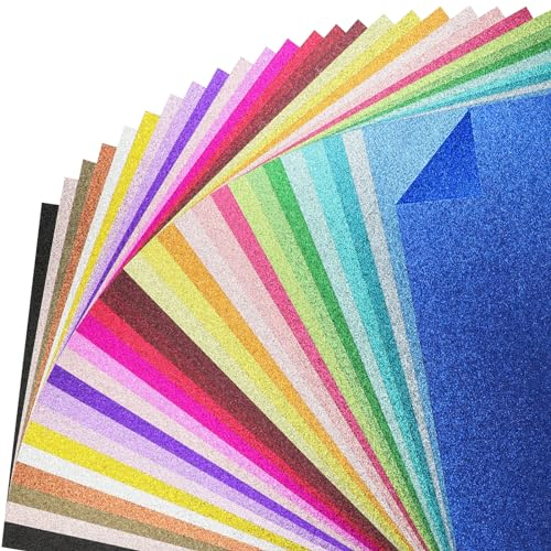 30 Blatt - Doppelseitiges Glitzerpapier zum Basteln, Bunt Glitzer Papier A4-30 Farben 250g/m² Glitterkarton Farbige Papier Karton zum Basteln und Gestalten