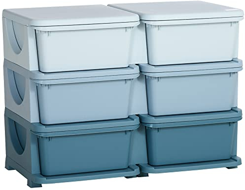 HOMCOM Schubladenschrank für Kinder mit Stauraum Aufbewahrungsboxen Spielzeug-Organizer Spielzeugkiste sechs Ebenen für Kinderzimmer 3-6 Jahre Kindermöbel Blau 75 x 37 x 56,5 cm