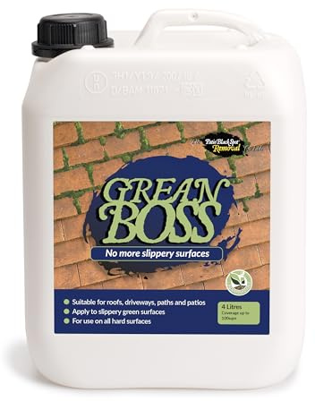 Grean Boss, Remover - Green Control, Make Slippery Hard Surfaces Safe - Paths, Driveways, Patios, Roofs, Stonework or Artificial Lawn - Wet or Dry - 4 litres
