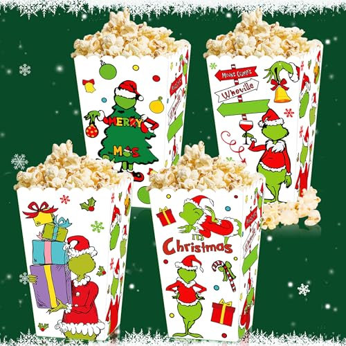 JeVenis 12 pcs scatole di popcorn di natale scatole di popcorn di pan di zenzero forniture per feste di natalebomboniere per feste natalizie