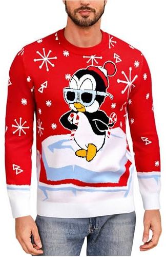 Demegimi Jersey Suéter de Navidad Suéter Divertido de Pingüinos Sweater Lindo Cuello Redondo de Manga Larga