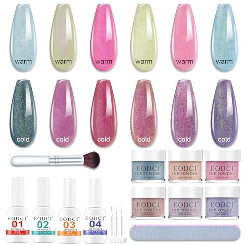 EODCI 6 Farben Dipping Powder Nails Set, Dip Pulver Nagel Starter Kit Farbwechsel Dip Nails Powder Acryl Nail Chamäleon Puder Glitzer mit Aktivator Basis-/Decklack für Nails Art Maniküre DIY Salon