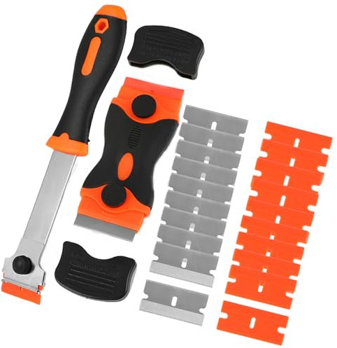 Raschietto Vetroceramica Professionale,Set di raschietto induzione, 10 lame metalliche e 10 plastiche Raschietto Piano Induzione Professionale, Manico soft-touch