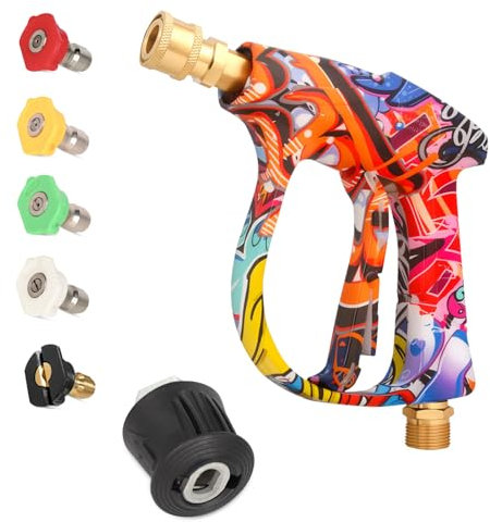 Aolawco Colorful High Pressure Washer Gun with M22 14MM Fitting Hose Connector and 5 Nozzles, 1/4'' Quick Connector & Adapter Car Wash Gun 4350PSI for Karcher K1-K7(Colorful)