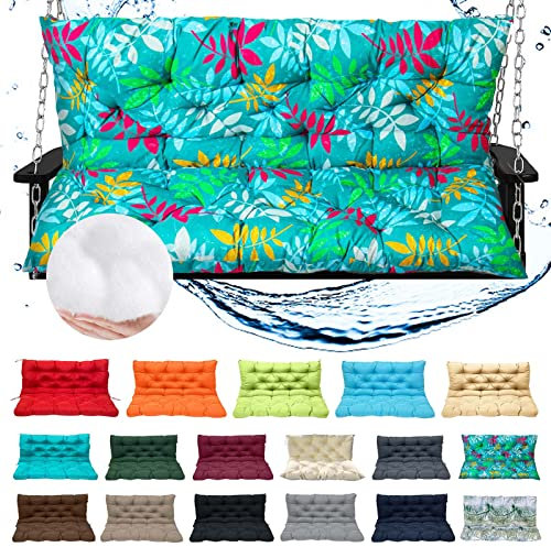 Coussin de banc imperméable 3 places avec dossier pour mobilier d'extérieur, 152,4 x 101,6 cm, motif fleurs vertes