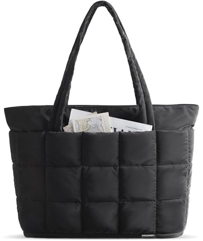 bagsmart Expandable Laptop Tote Bag for Women, Large Capacity Puffer Work Bag for Teacher & College, Lightweight Quilted Shoulder Handbag for Travel, Gym, School, Shopping, Beach