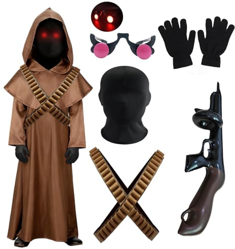 HarnyLoom Costume Jawa Enfant Déguisement Cape Capuche Guerrier Garcons Tunique Marron Chevalier Halloween Carnaval Cosplay (110)