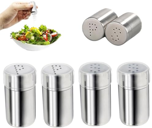 UIEXAY 4 Stück Mini Salzstreuer Für Unterwegs, Edelstahl Salz, 5Ml Salzstreuer Klein Mit Deckel, Gewürzflaschen Reise,Staubzuckerstreuer, Salz Und Pfefferstreuer, Für Restaurants Camping