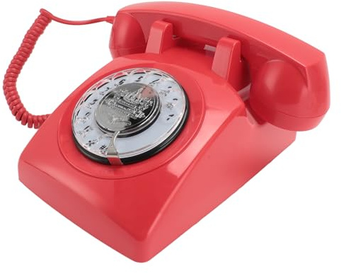 Cocoarm Retro Roterande Telefon Vintage Fasttelefon Gammaldags Nummerskiva med Mekanisk Ringare för Hemkontorsinredning Samlare (Röd)