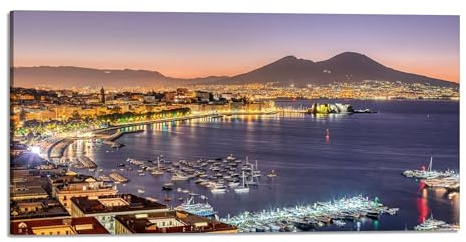 Panorama golfo di Napoli Vesuvio, Quadro stampa su tela con Telaio in Legno - 100x50 cm