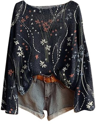 Pullover Women's Colourful Norwegian Oversized Jumper Long Sleeve Top Vintage Print Casual Sweater Casual Loose Sweatshirt Teenager Girls Knitted Jumper Cuddly Tops Outwear